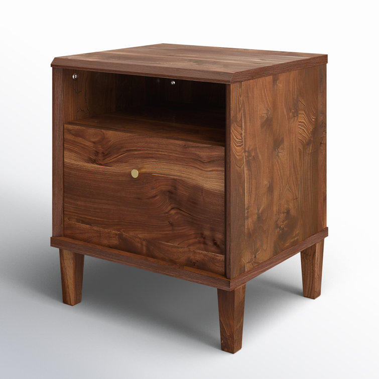Grand Walnut Contemporary 1-Drawer Nightstand with Open Shelf