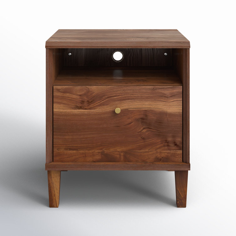 Grand Walnut Contemporary 1-Drawer Nightstand with Open Shelf