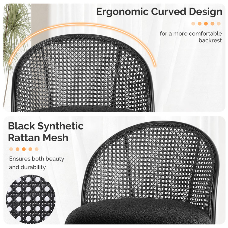 Black Boucle Upholstered Swivel Counter Stools with Iron Frame