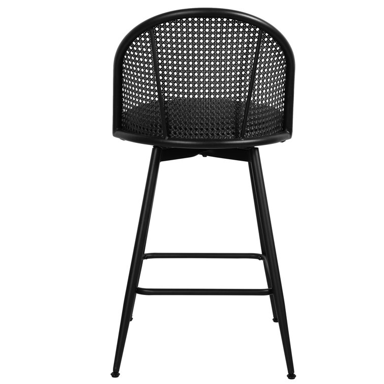 Black Boucle Upholstered Swivel Counter Stools with Iron Frame