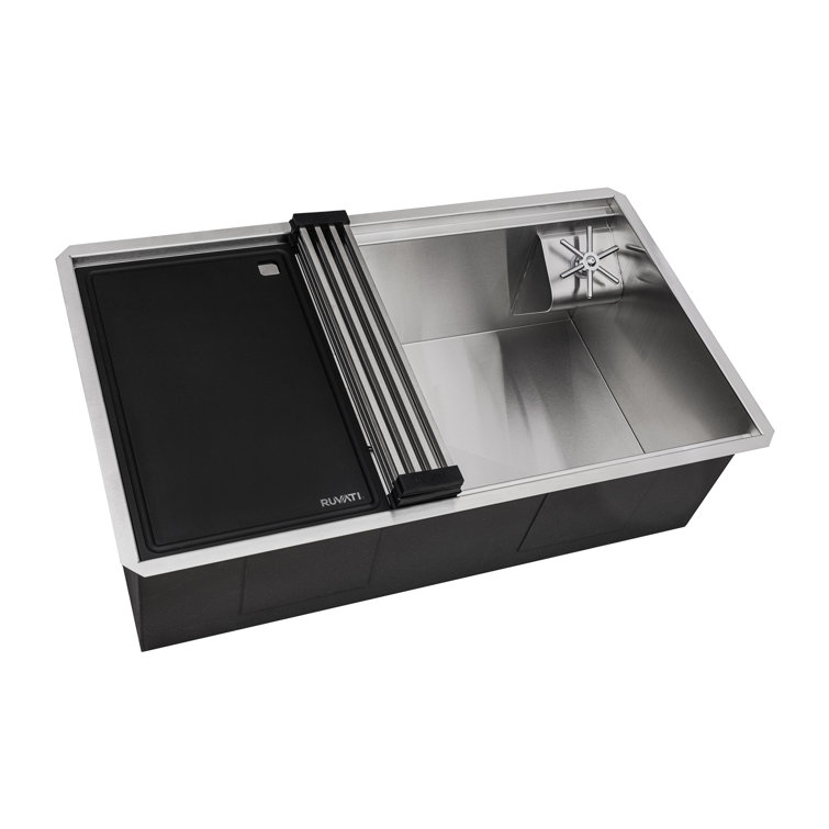 Ibiza 32-Inch Stainless Steel Single Bowl Workstation Sink with Glass Rinser