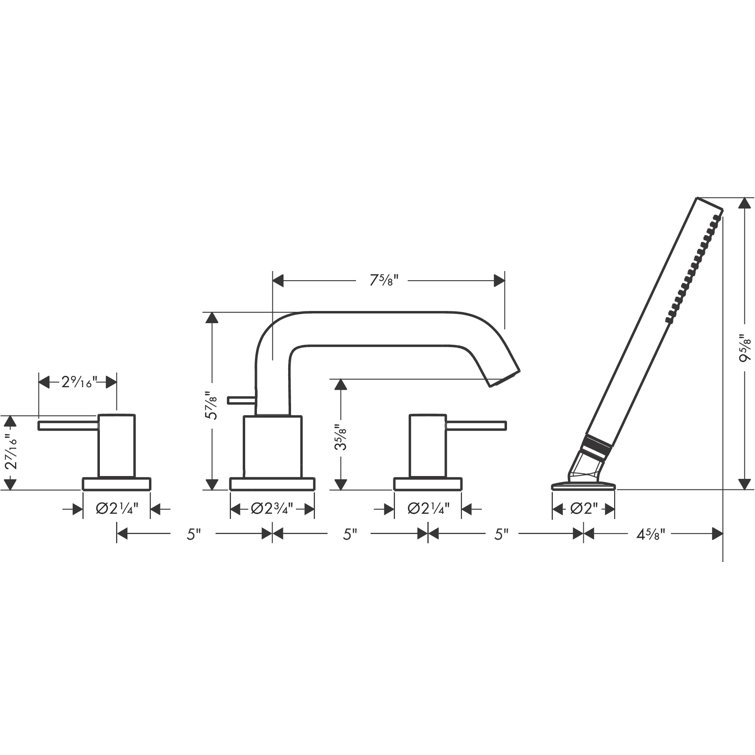 Chrome 4-Hole Roman Tub Filler with Hand Shower