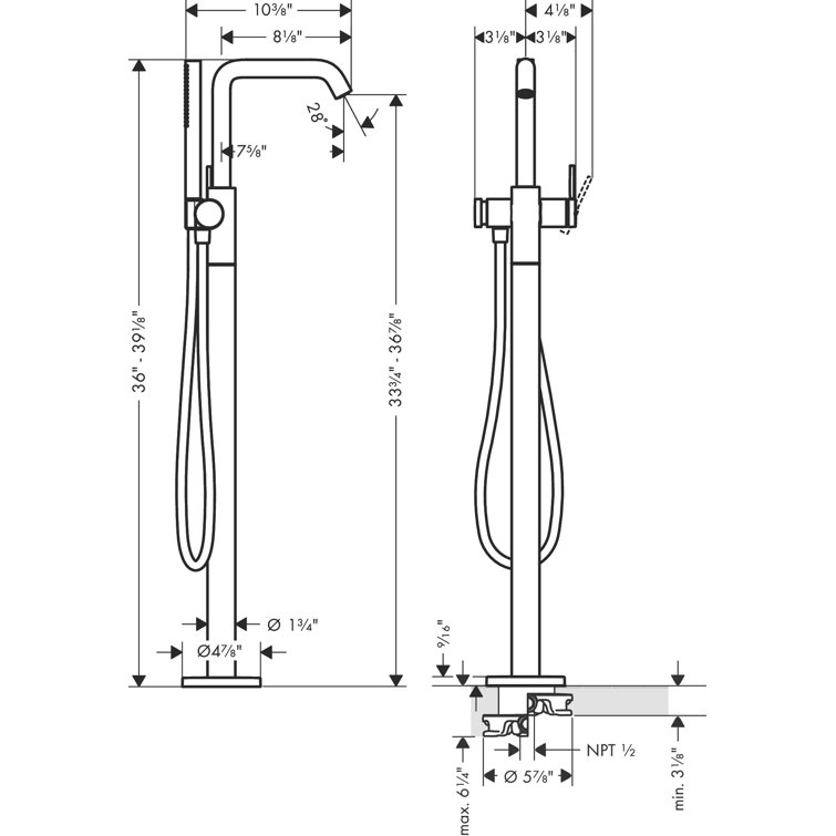 Chrome Freestanding Tub Filler with Handshower