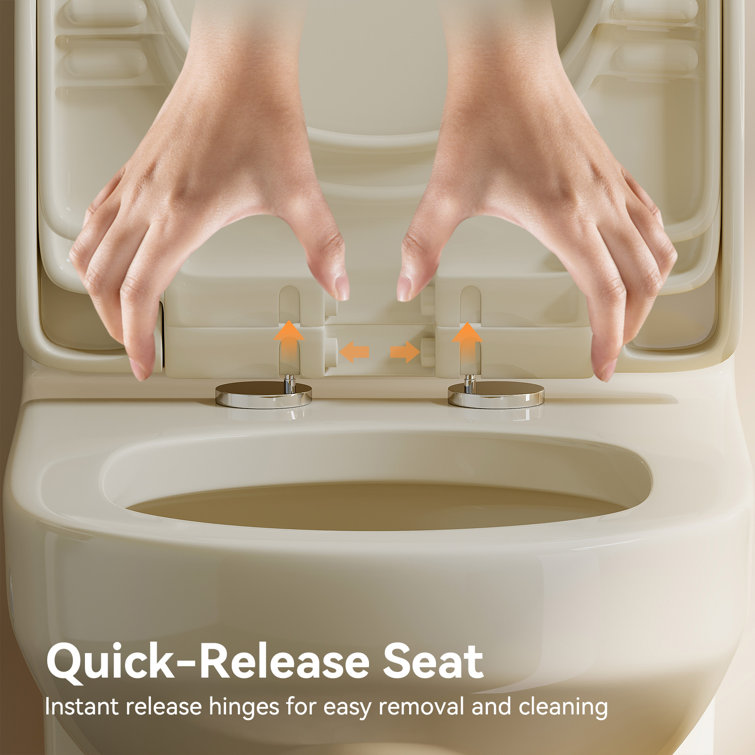 Compact Bisque One-Piece Dual Flush Toilet with Soft Close Seat