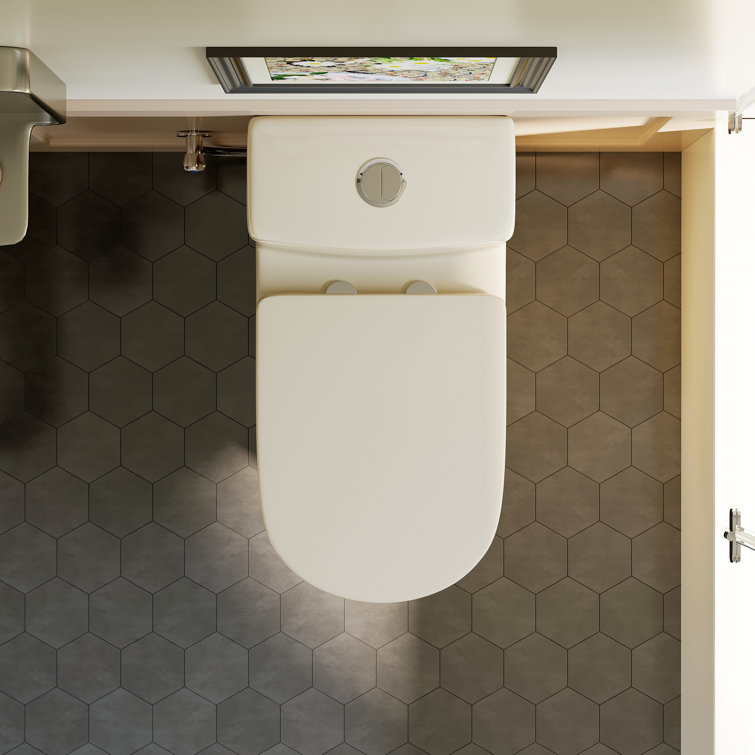 Compact Bisque One-Piece Dual Flush Toilet with Soft Close Seat