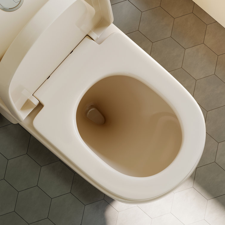 Compact Bisque One-Piece Dual Flush Toilet with Soft Close Seat