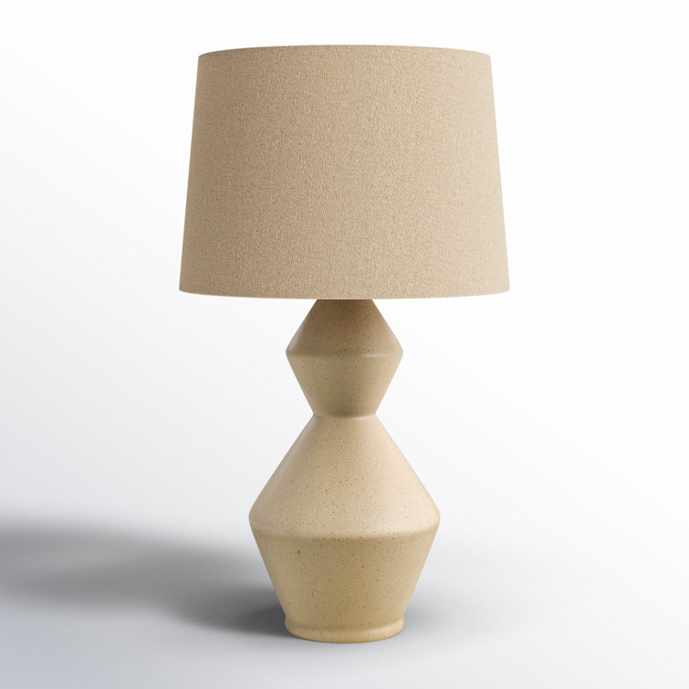 Beige Ceramic Table Lamp with Wheat Linen Shade