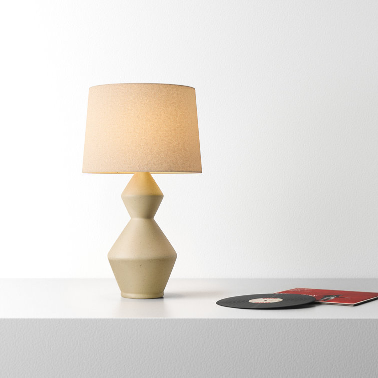 Beige Ceramic Table Lamp with Wheat Linen Shade