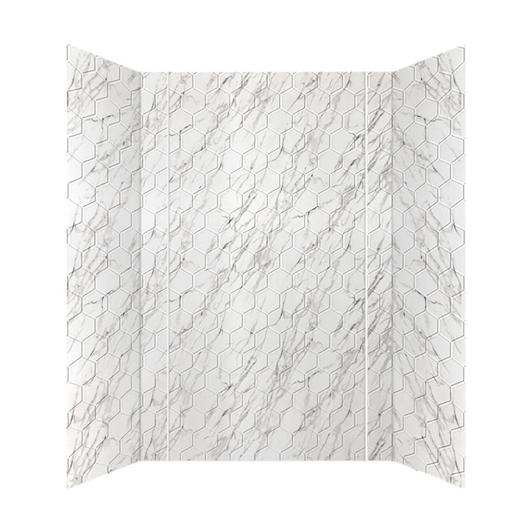 Hex Tile Marble PVC Glue-Up Tub and Shower Wall Panels