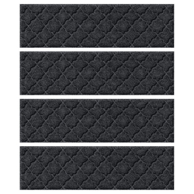 Charcoal Geometric Rubber Backed Indoor Outdoor Stair Treads