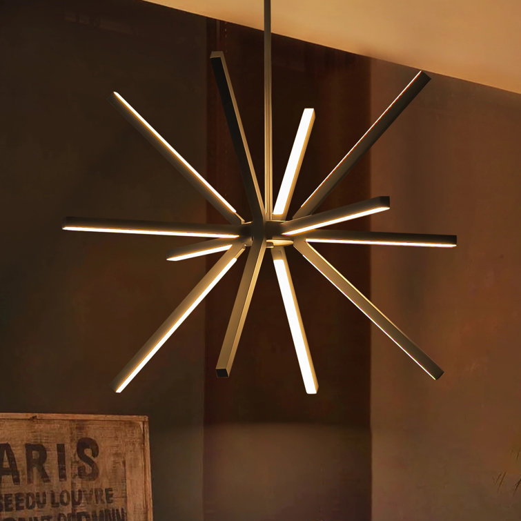 Black Aluminum 12-Light Sputnik Linear Chandelier