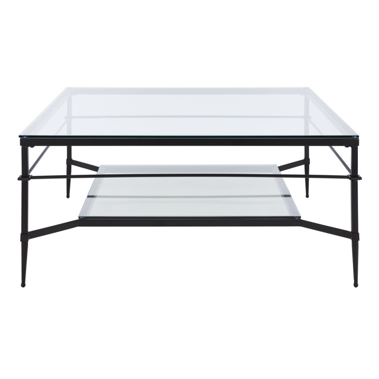Mieka Black Iron and Glass Square Coffee Table with Storage