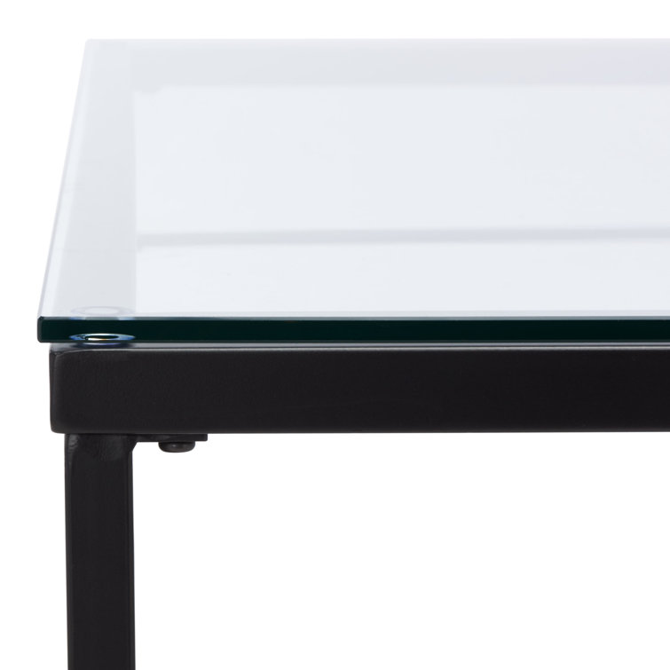 Mieka Black Iron and Glass Square Coffee Table with Storage