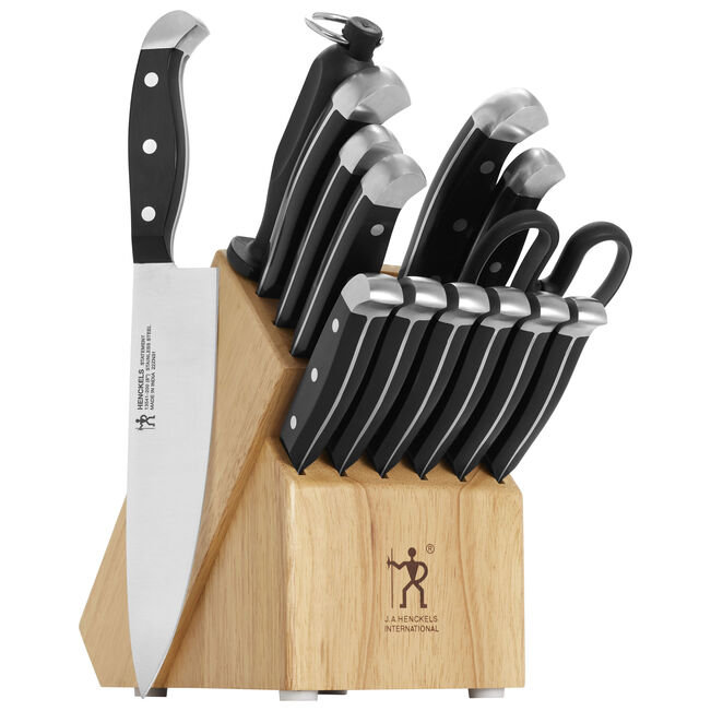 HENCKELS Statement 15-Piece Kitchen Knife Set with Block, Chef Knife, Steak Knife set, Kitchen Knife Sharpener, Light Brown, Stainless Steel