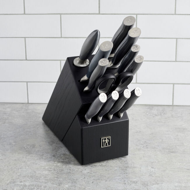HENCKELS Graphite 13-Piece Knife Set with Block, Kitchen Knife Sharpener, Chef Knife, Steak Knife, Black, Stainless Steel