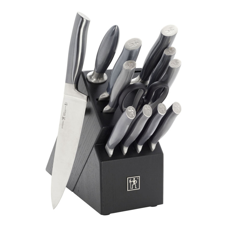 HENCKELS Graphite 13-Piece Knife Set with Block, Kitchen Knife Sharpener, Chef Knife, Steak Knife, Black, Stainless Steel