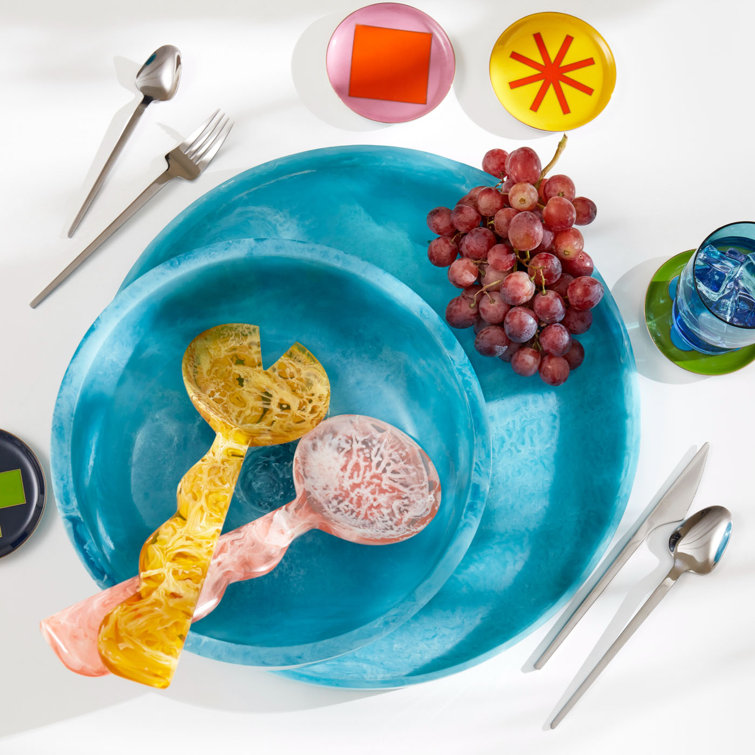 Turquoise Marbleized Plastic Salad Bowl, 11'' Diameter