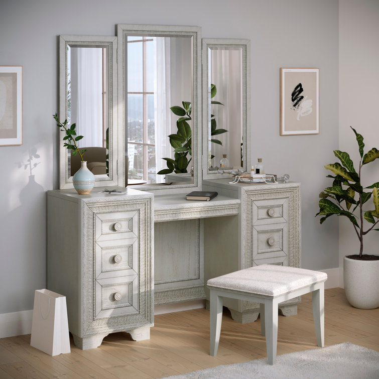 Camila Cream Transitional Vanity with Bench