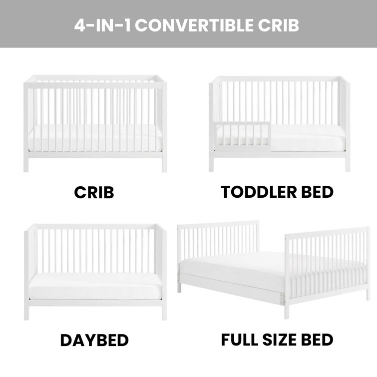 White Solid Wood 4-in-1 Convertible Baby Crib