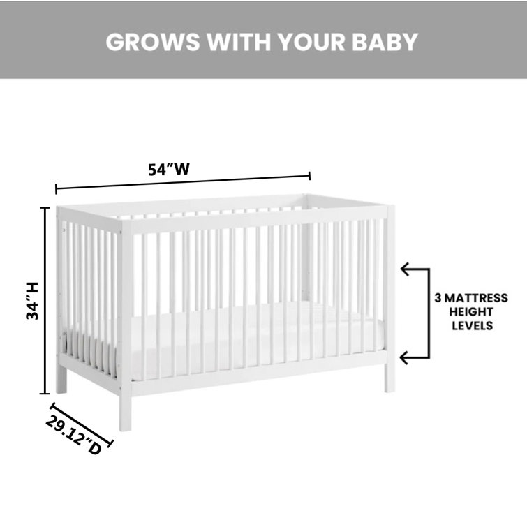 White Solid Wood 4-in-1 Convertible Baby Crib