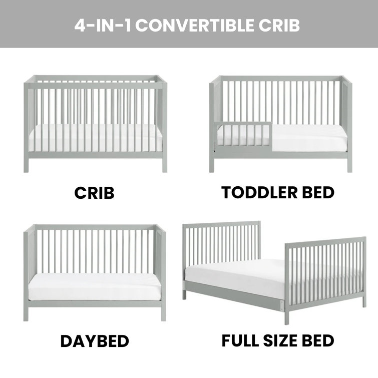 Gray Solid Wood 4-in-1 Convertible Crib with Round Spindles