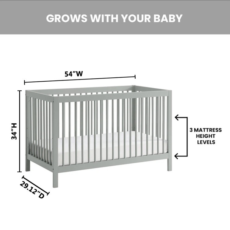 Gray Solid Wood 4-in-1 Convertible Crib with Round Spindles