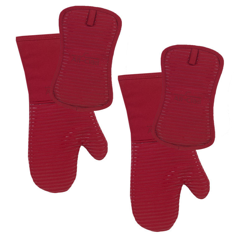 Chili Red Silicone Oven Mitt and Pot Holder Set