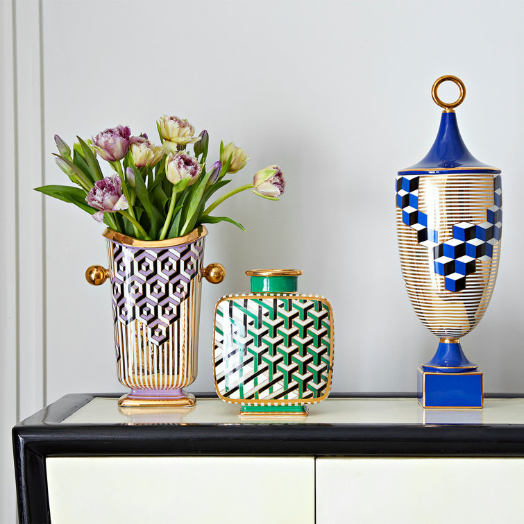Gold and Green Porcelain Square Decorative Vase