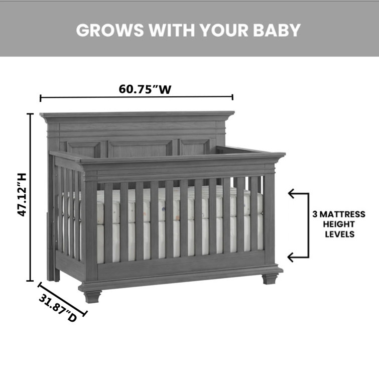Dusk Gray Solid Wood 4-in-1 Convertible Crib