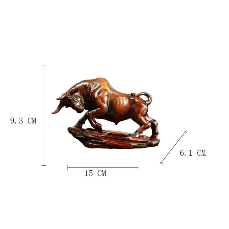 Handmade Brown Boxwood Ox Bull Figurine Sculpture