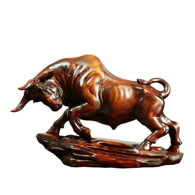 Handmade Brown Boxwood Ox Bull Figurine Sculpture