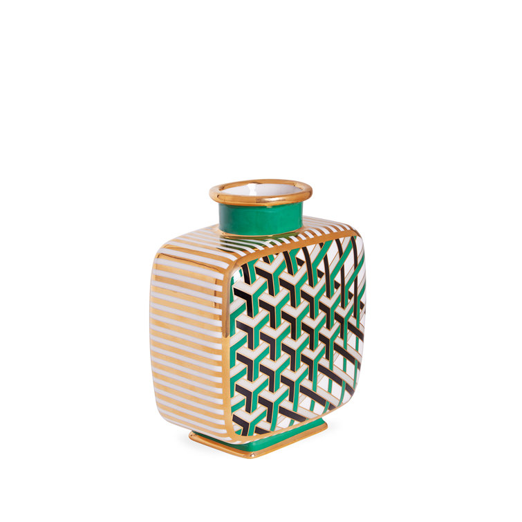 Gold and Green Porcelain Square Decorative Vase