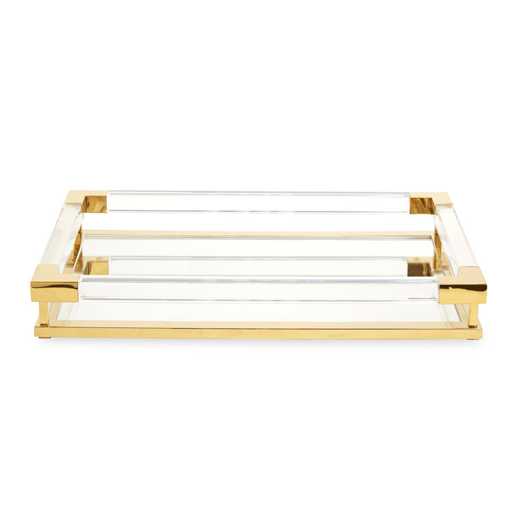 Clear Acrylic and Brass Rectangular Vanity Tray