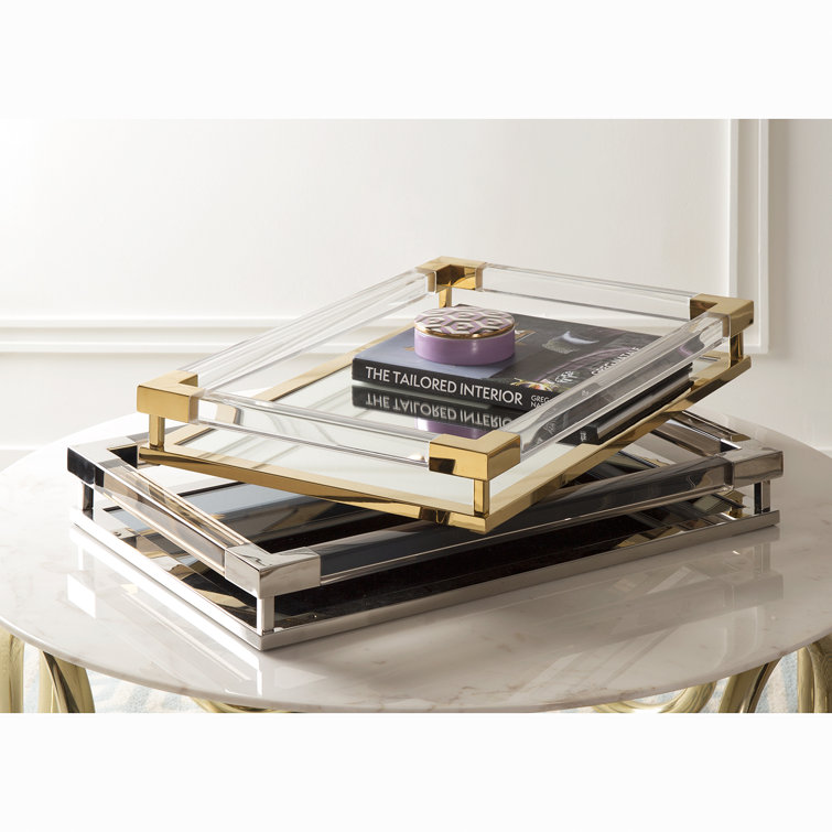 Clear Acrylic and Brass Rectangular Vanity Tray