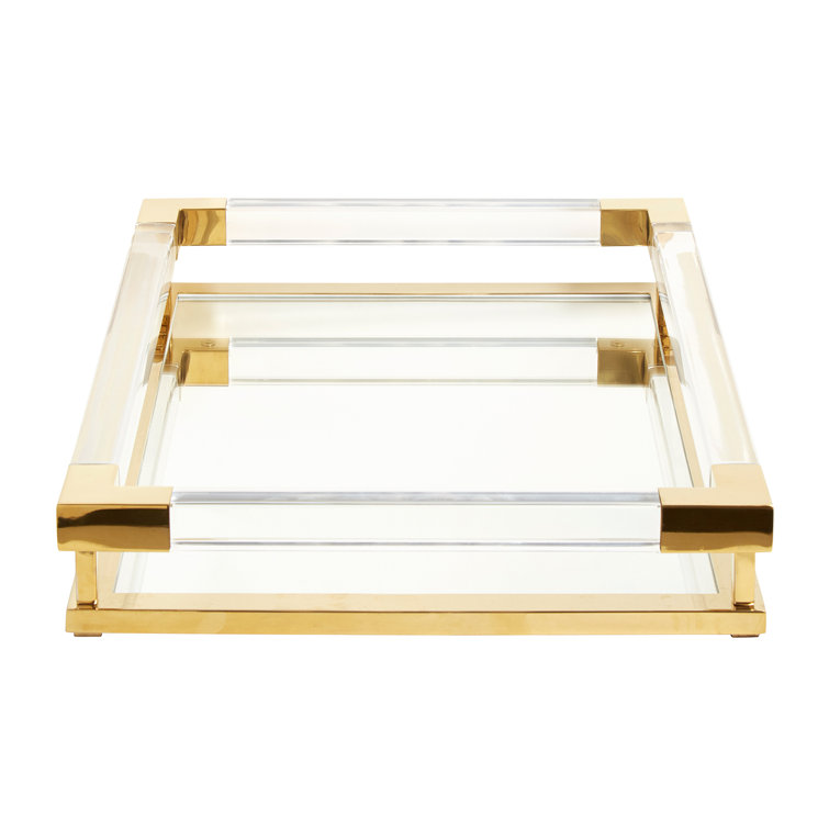 Clear Acrylic and Brass Rectangular Vanity Tray