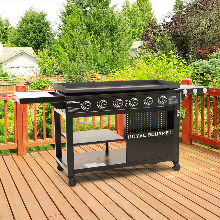 Royal Gourmet 44-Inch Black Stainless Steel 6-Burner Propane Gas Grill Griddle