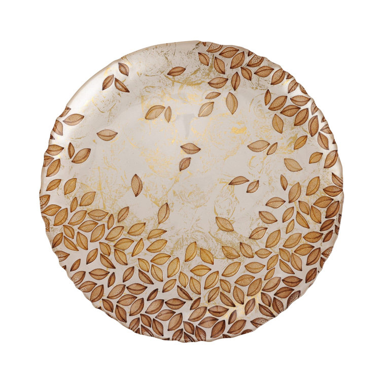 Autunno Handmade Round Glass Platter with Leaf Design