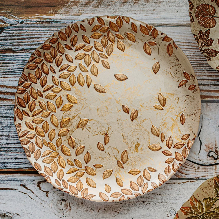 Autunno Handmade Round Glass Platter with Leaf Design
