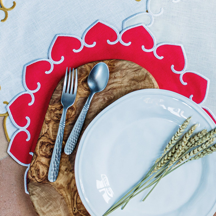 Natural Linen Round Placemats with White Stitching - Set of 4