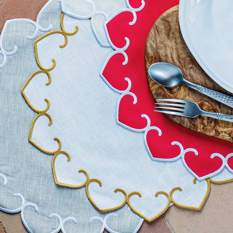 Natural Linen Round Placemats with White Stitching - Set of 4