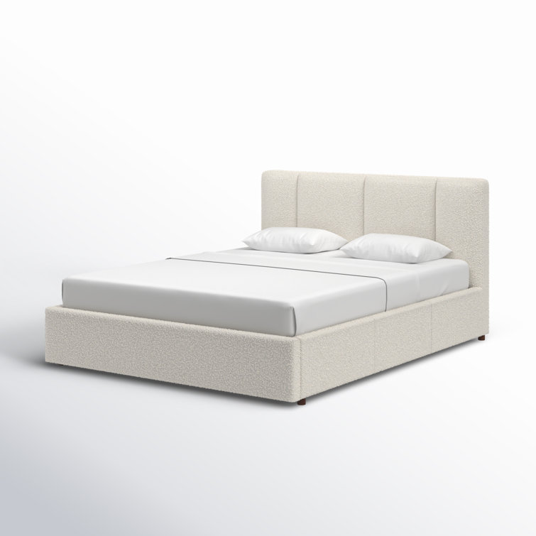 Cream Beige Boucle Upholstered Queen Bed with Tufted Headboard