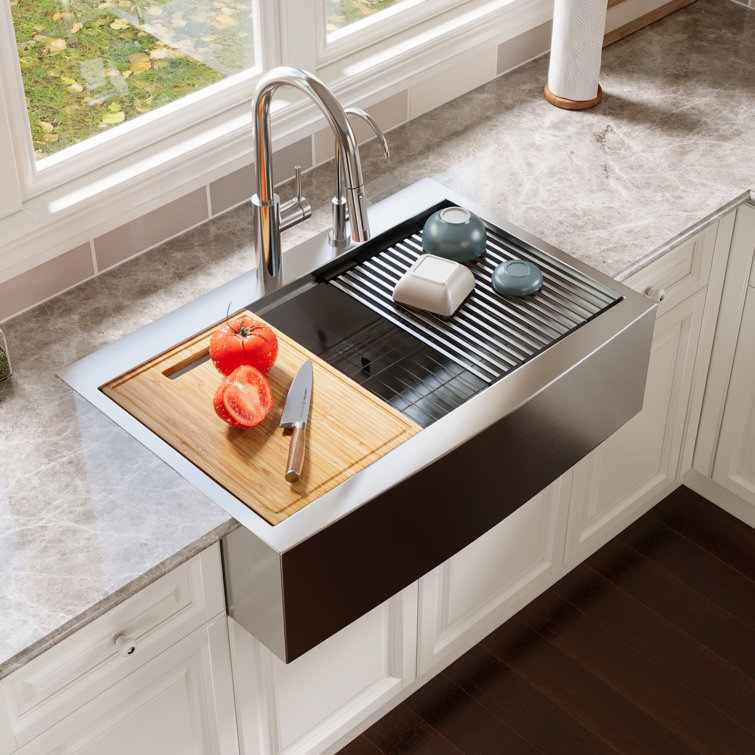 33" Stainless Steel Farmhouse Single Bowl Workstation Sink