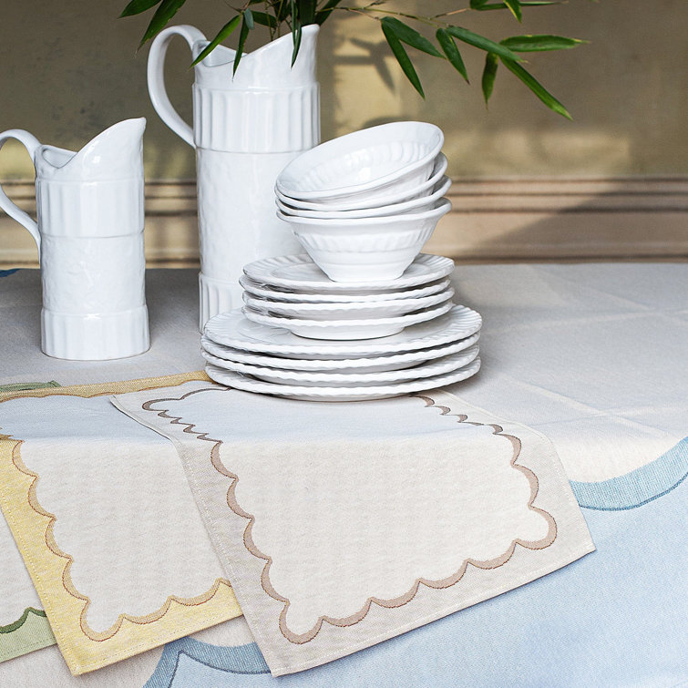 Beige and Natural Scalloped Cotton Placemats - Set of 4
