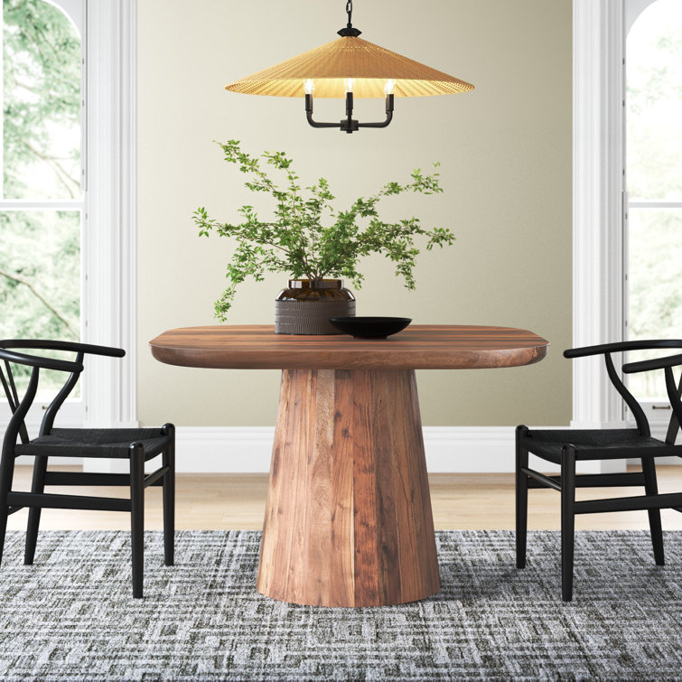 Natural Acacia Wood Rustic Round Pedestal Dining Table