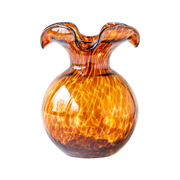 Small Brown Tortoiseshell Glass Fluted Vase for Table Decor