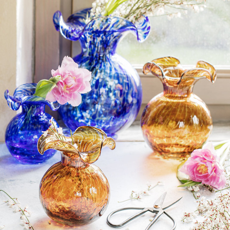 Small Brown Tortoiseshell Glass Fluted Vase for Table Decor