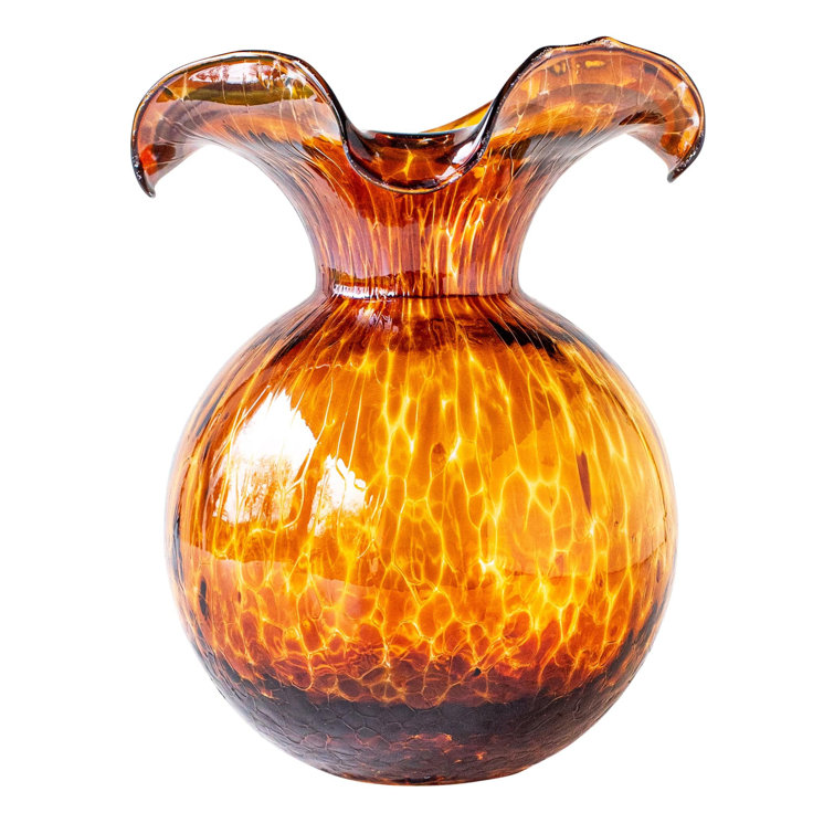 Medium Brown Tortoiseshell Glass Fluted Vase