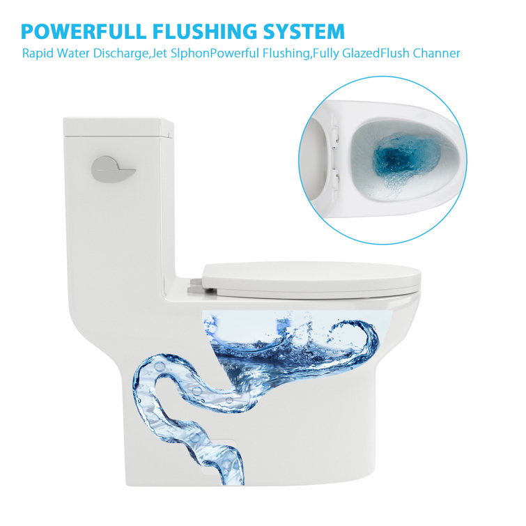 Glossy White Ceramic Elongated One-Piece Toilet with Soft-Close Seat