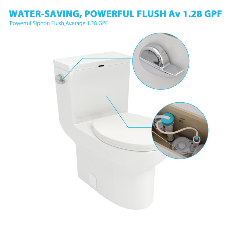 Glossy White Ceramic Elongated One-Piece Toilet with Soft-Close Seat