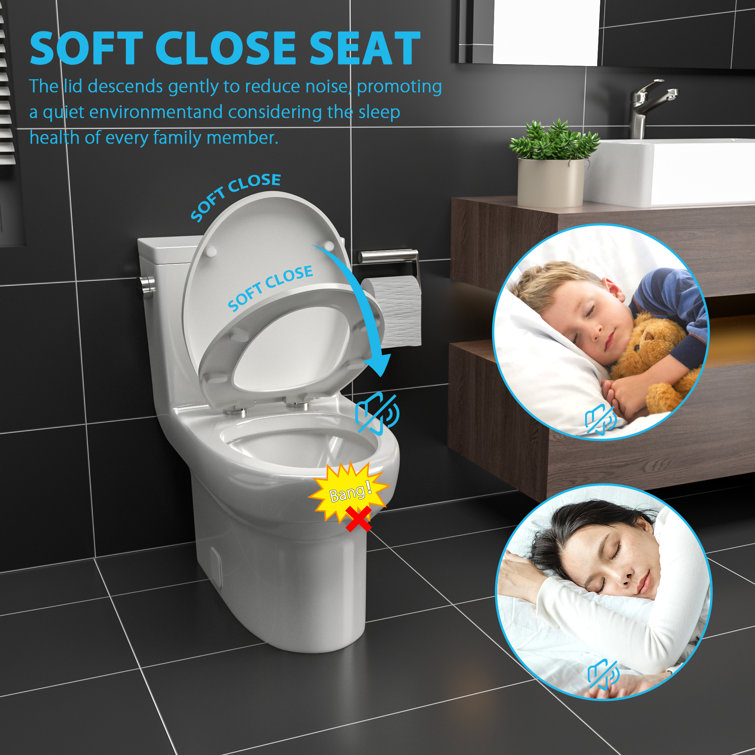 Glossy White Ceramic Elongated One-Piece Toilet with Soft-Close Seat